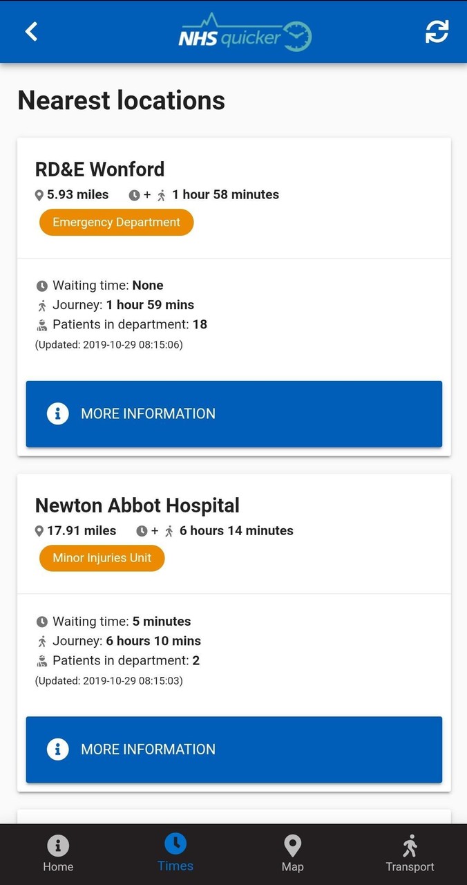 NHSquicker:  live wait times for the South West screenshot image 2_Popularmodapk.com