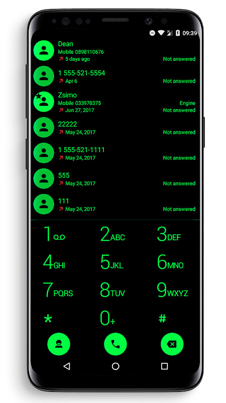 Dialer Theme Black Green drupe screenshot image 1_Popularmodapk.com